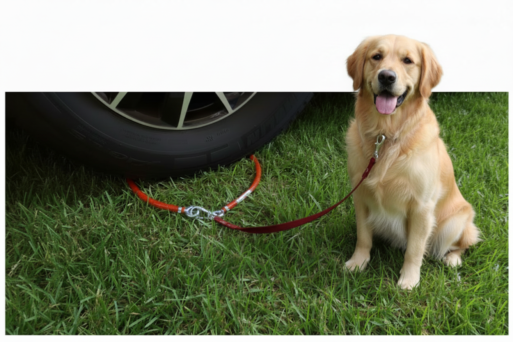 DOGsafer Hunde-Anleinbefestigung fuer Camper in Rot, ohne Bohren
